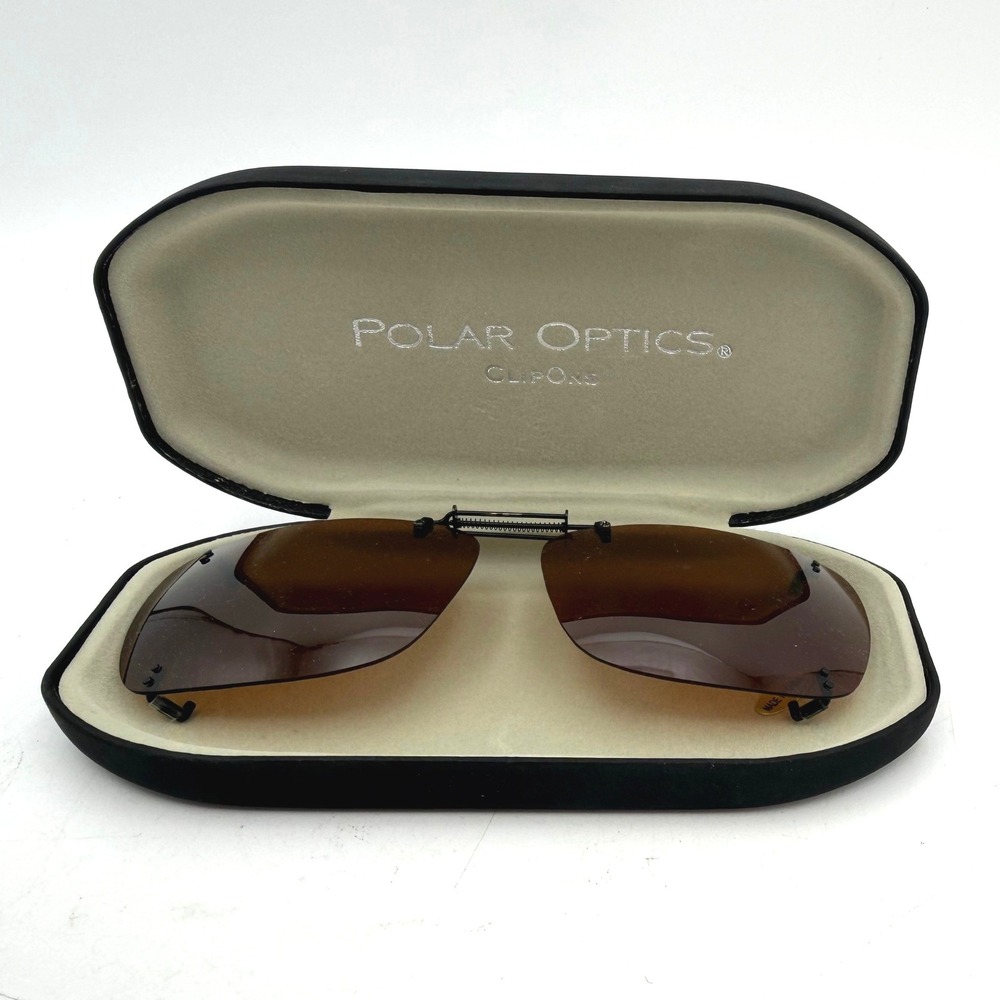 Polar Optics Clip-On Sunglasses Brown Rectangular Rimless Spring Bridge